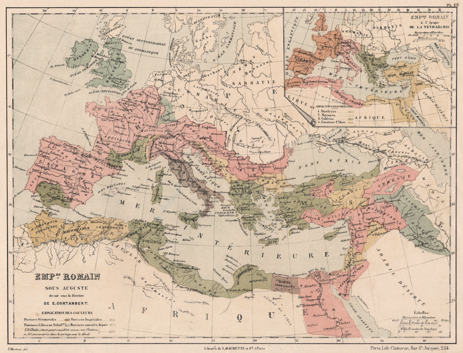 ROMAN EMPIRE under AUGUSTUS & inset under the Tetrarchy. Europe 1880 old map